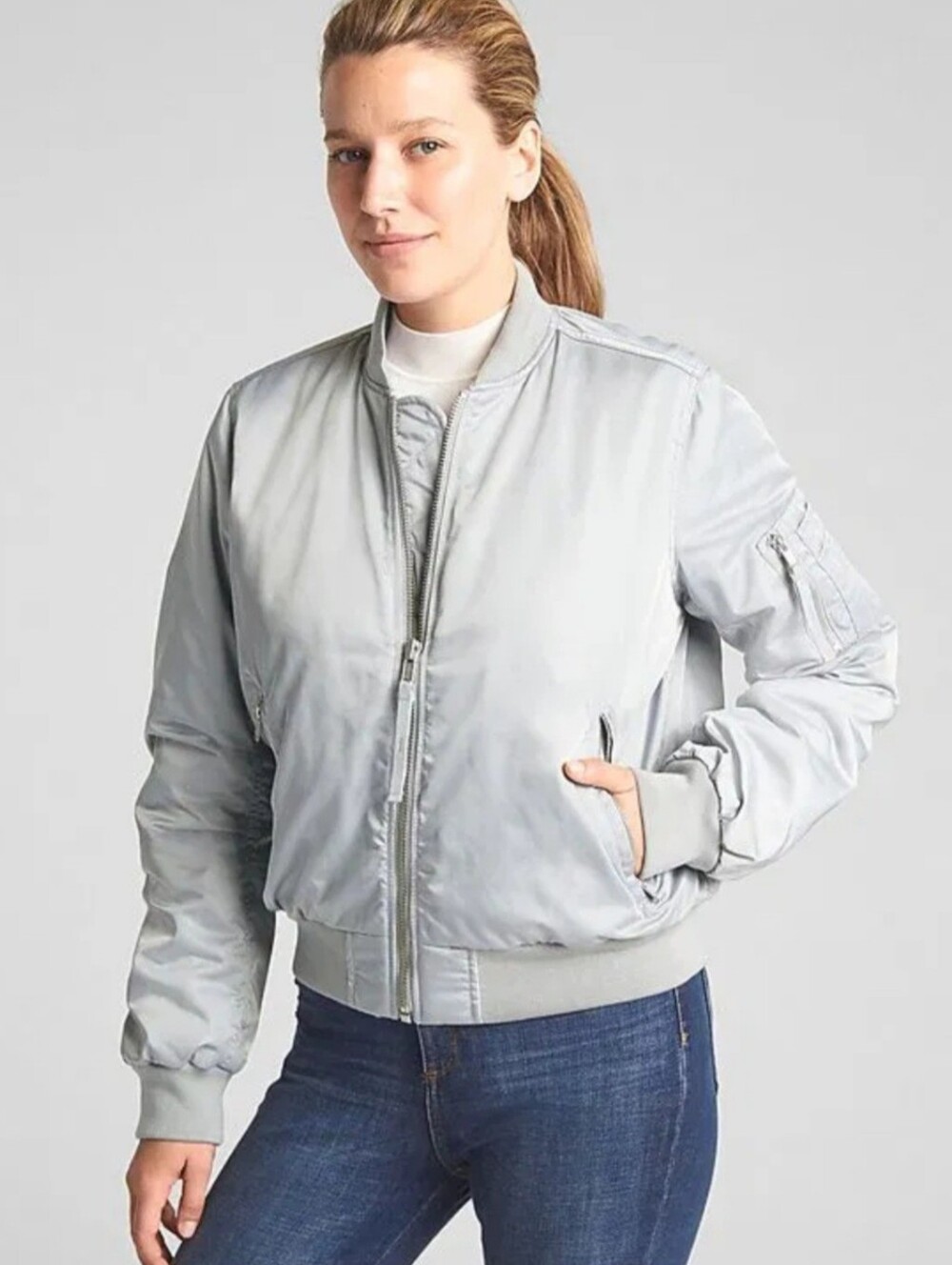 NWOT GAP Silver Bomber Jacket Sz LG